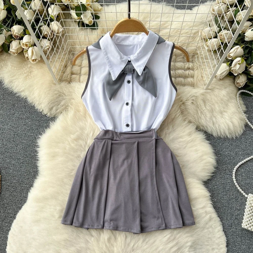 

Японское нижнее белье в консервативном стиле, сексуальные пижамы без рукавов, тонкая белая рубашка, боди, серая плиссированная короткая юбка, комплект, сексуальный студенческий косплей