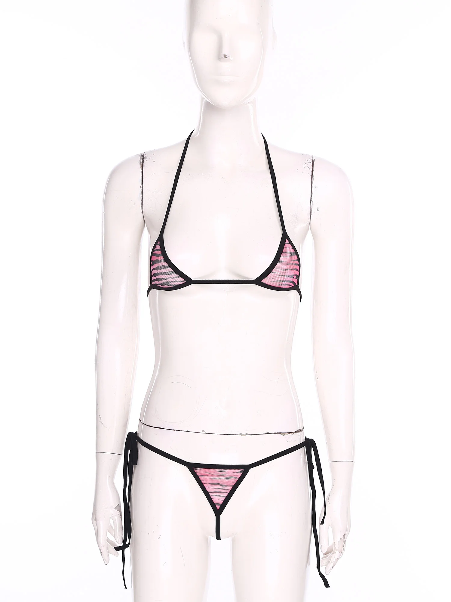 

Женские мини-бикини с бюстгальтером, сексуальный прозрачный сетчатый бюстгальтер на шнуровке с лямкой на шее, топ и стринги с Т-образной спинкой, комплекты купальников для нижнего белья, свиданий, ночное белье