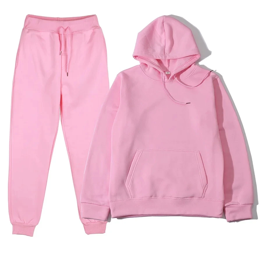 New Women Tracksuit Solid Color Hooded Sport Suits Men Spring Warm Hoodies Casual Long Sleeve Sweatshirts Trousers Two Piece