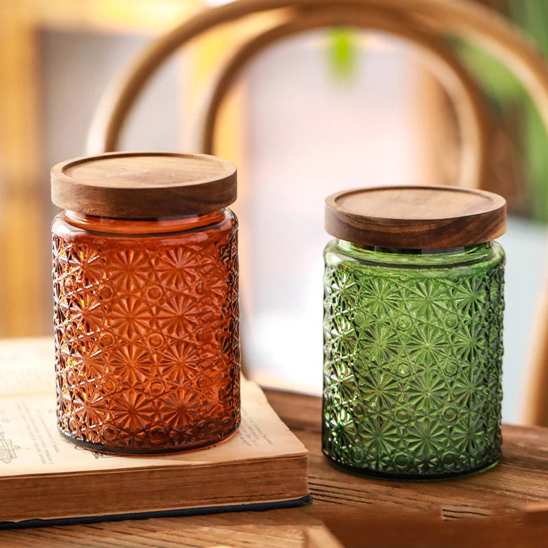 Color Retro Begonia Glass Storage Tank Household Kitchen Dried Tangerine Peel Miscellaneous Grains Sealed Jar Storage Tank