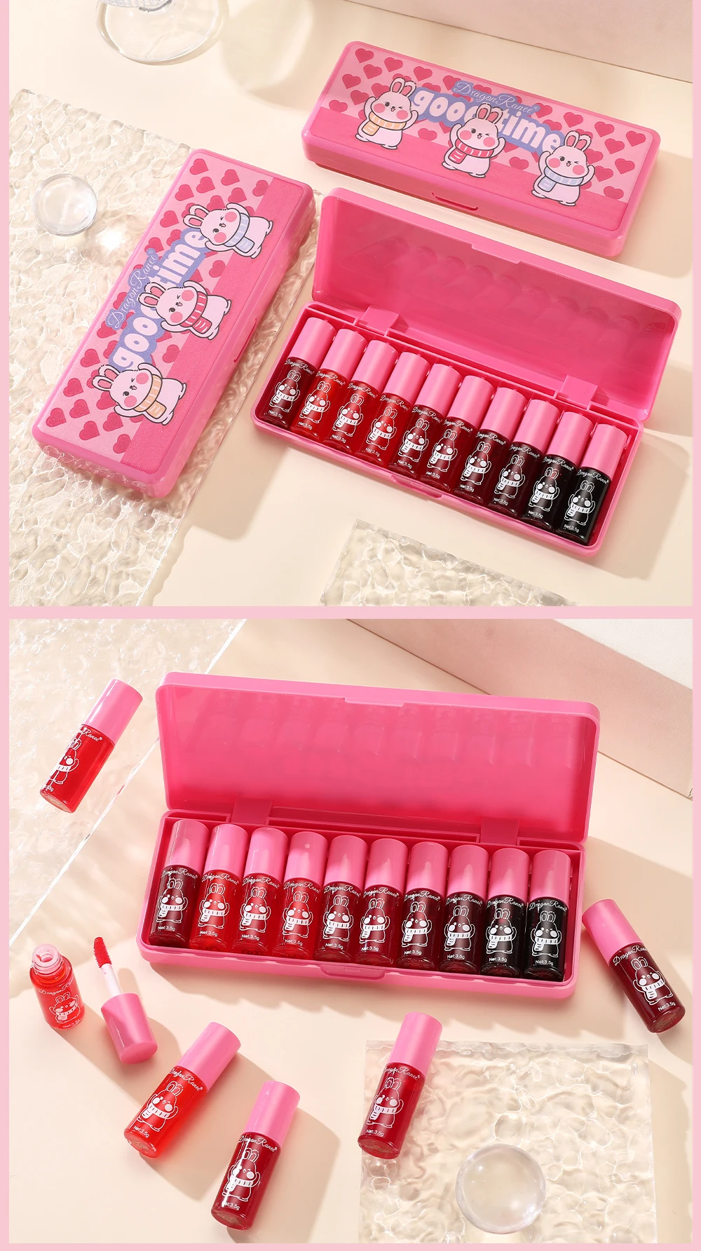 Lip Gloss Set of Ten, Mirror-Like, Glossy, Plumping, Brightening, Complexion-Enhancing Lipstick, Moisturizing, Non-Stick, Long-Lasting Lip Gloss