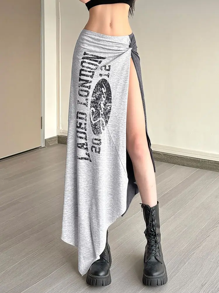 2026 Summer Fashion New Women's Street Style American Style Half Skirt Irregular Split Letter Sexy Hot Girl Half Skirt