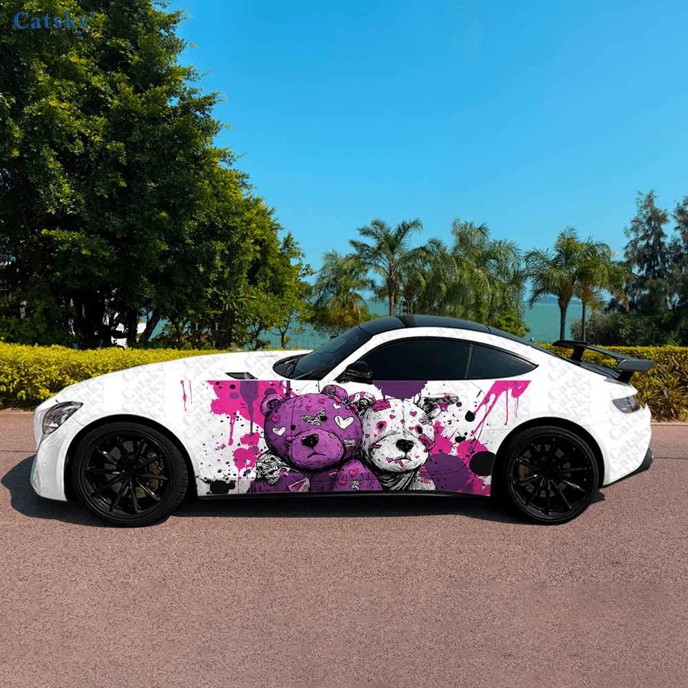 

Pink Bear Doll Splash Car Vinyl Wraps Decal Self-adhesive PVC Sticker Suitable for Trucks SUV Decoration Auto Accessories Gift