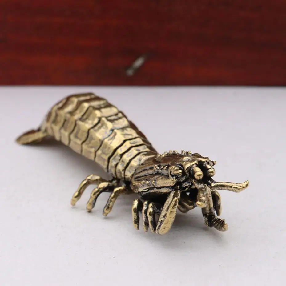 Brass Mantis Shrimp Figurine Desktop Ornament Marine Organism Lobster Small Statue Micro Landscape Decoration Crafts Accessories