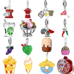 New 925 Sterling Silver Grape Watermelon Ice Cream Coffee Charms Beads Fit Original Pendant Bracelet DIY Fashion Woman Jewelry