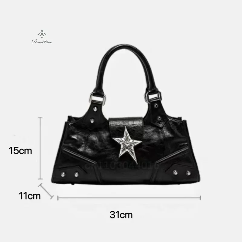 Y2K Gothic Star Girl Black Bag Women Vintage Handbag Fashion Shoulder Bag Large Capacity PU Crossbody Goth Purse Punk Tote Bags