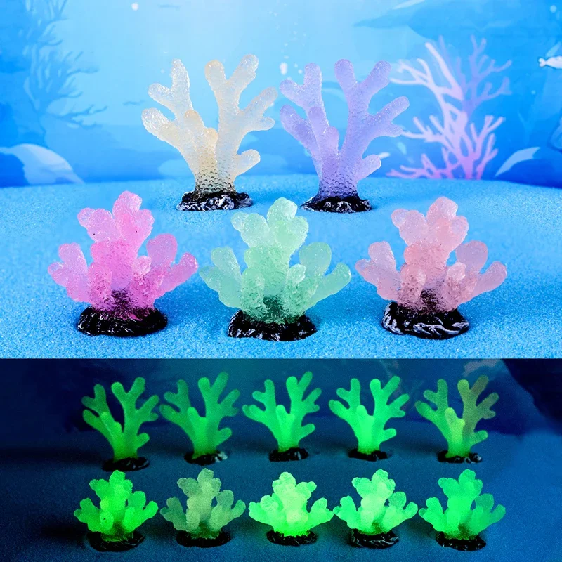 

2PCS Luminous Coral Micro Landscape Artificial Coral Resin Ornaments Fish Tank Aquarium Accessories Decorations Decoration