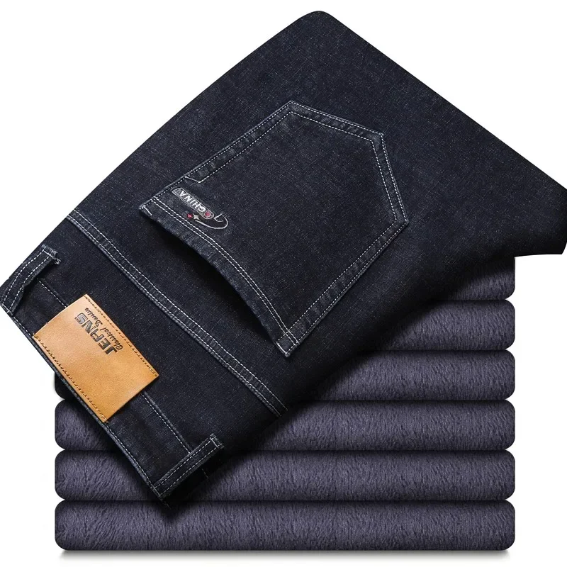 

Мужские зимние джинсы с бархатной подкладкой, утепленные флисом, деловые, зауженные, из плотного денима, брендовые, повседневные, эластичные, теплые брюки