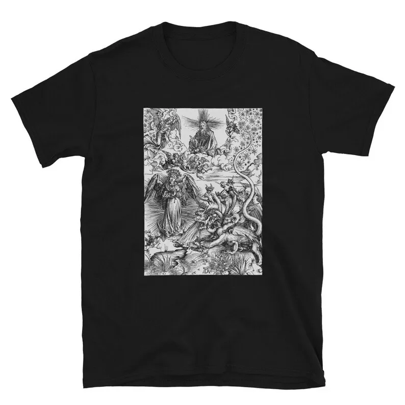 Apocalyptic woodcut shirt | Gothic, Goth, Occult, Cross, Skull, Satan, Hell, Paradise Lost, Gustave Dore, Albrecht Durer