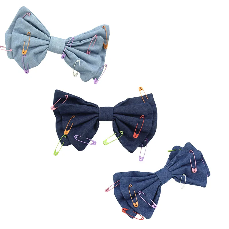 Sweet Cute Denim Bow Hair Clip With Colorful Safepins For Women Hairpins Hairgrips Barrettes Fashion Hair Accessories