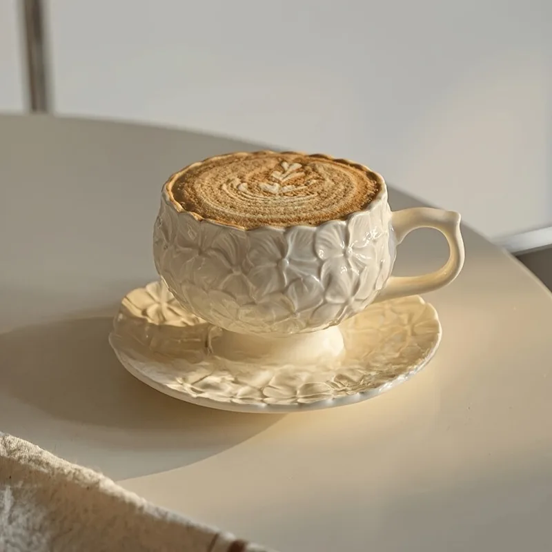 250ml French Retro Style Coffee Cup Dish Ceramic Milk Cup Afternoon Tea Set Artistic Drinking Set Desktop Decoration