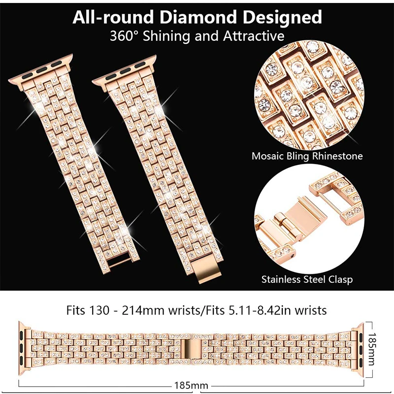 Diamond Bracelet for Apple Watch Band 41mm 40mm women fashion Stainless Steel Strap iWatch Ultra 2 49mm 9 8 7 6 SE 5 4 45mm 44mm