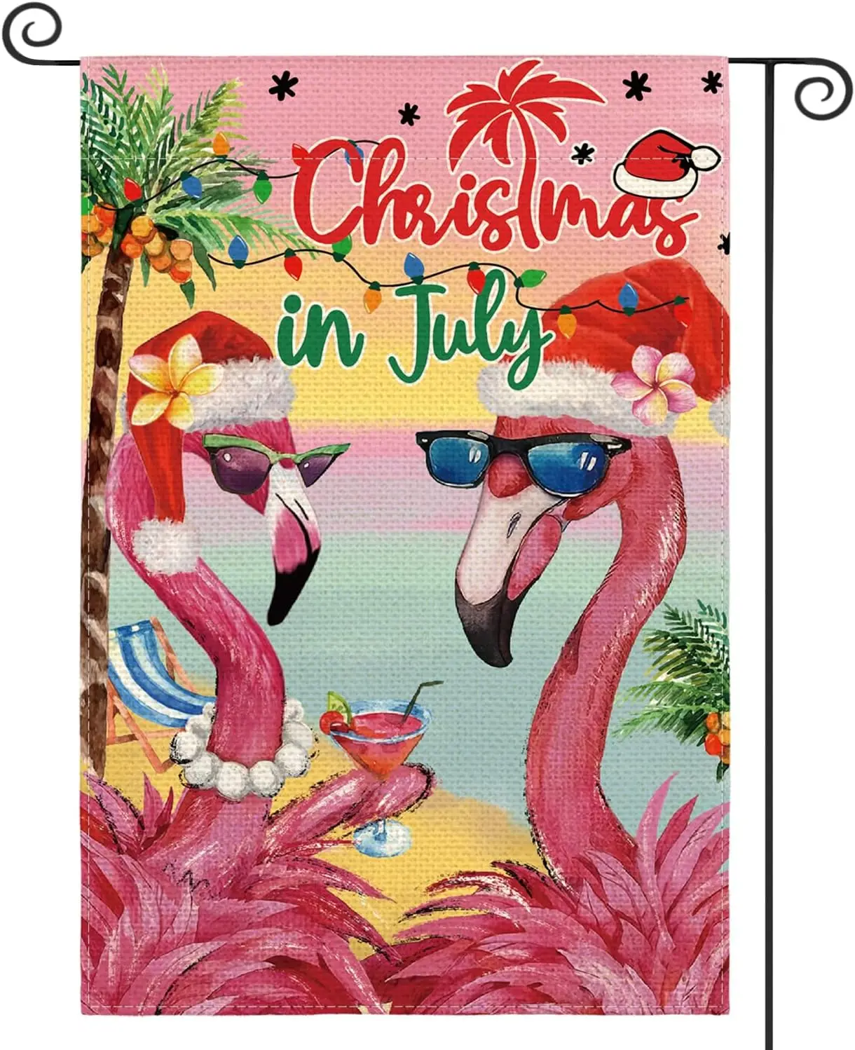 AVOIN colorlife Christmas in July Flamingo Garden Flag 12x18 Inch Double Sided, Summer Holiday Yard Outdoor Decoration uui