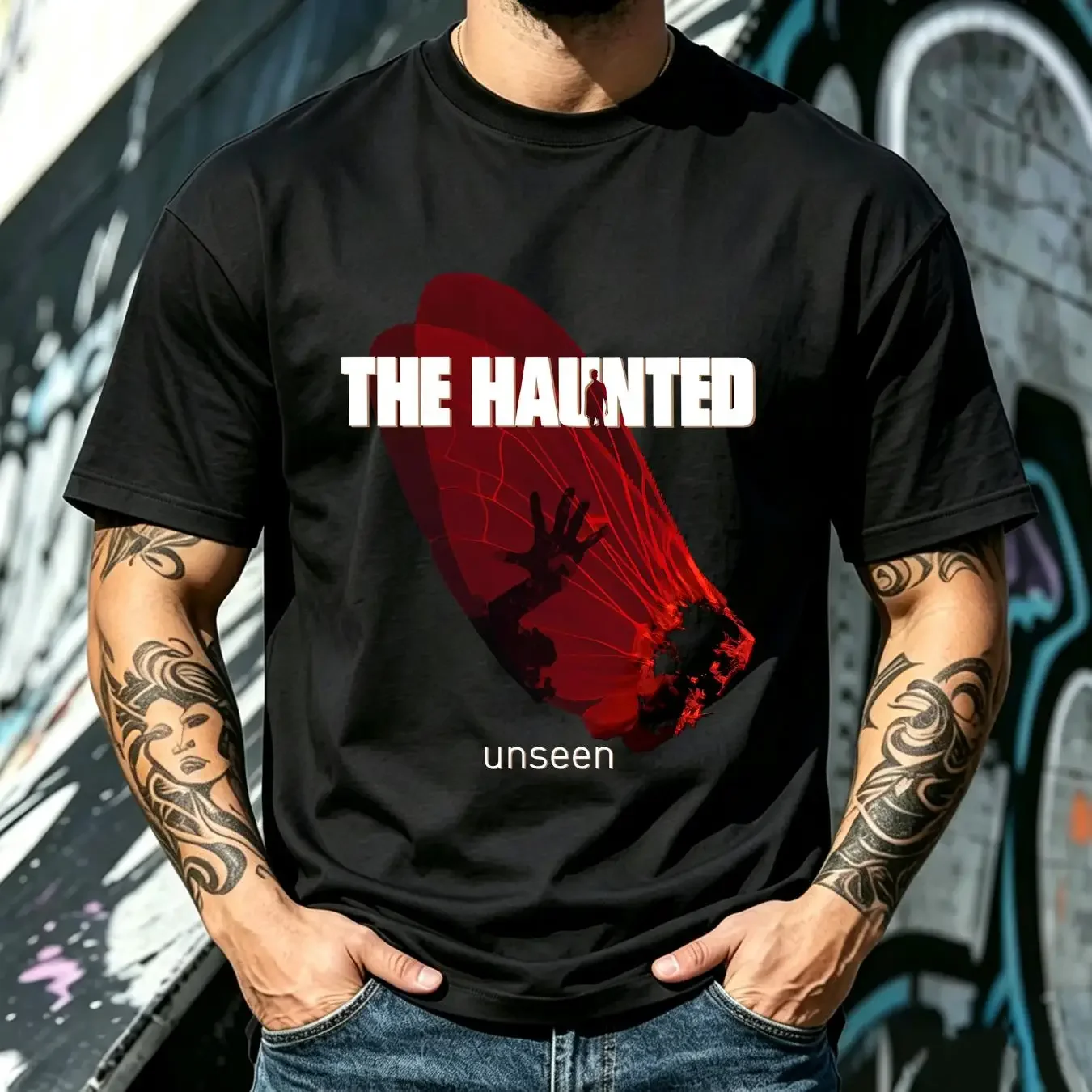 washed T Shirt THE HAUNTED Unseen  Cotton Black Men Size S to 5XL HC2190 vintage Washed Breathable Slightly