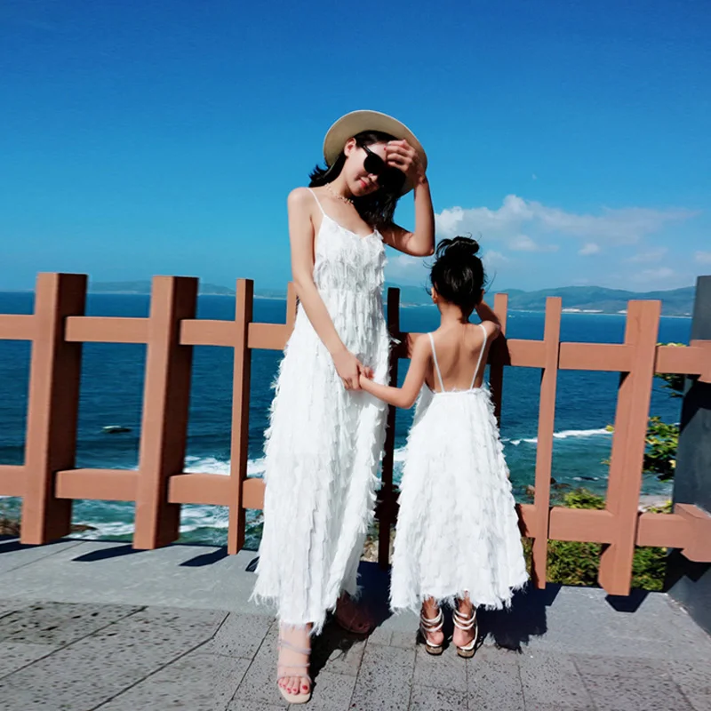 2026 Mom Daughter Dress Solid Color Long Gown Family Matching Outfits Halter Dress With Suspenders Fashion Mommy Girls Clothes