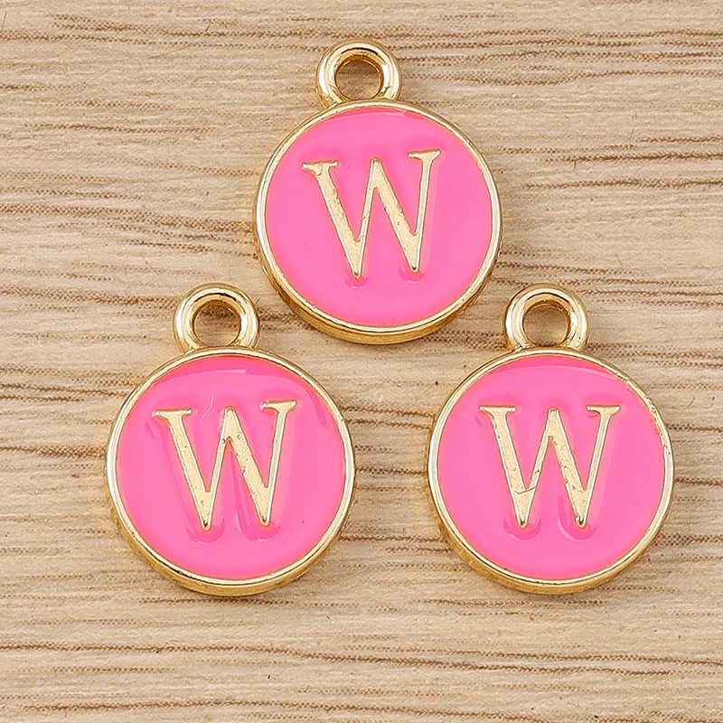 10 Stück niedliche, doppelseitige Buchstabenanhänger aus Emaille, Alphabet A-Z, zum Basteln von Schmuck, für Namens-Ohrringe, Halsketten und DIY-Bastelarbeiten. – Detail 25