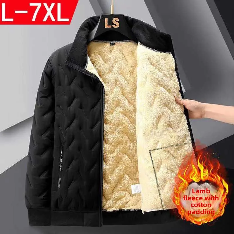 Lamb Velvet Thiened Cotton Jaet Men's Winter Warm Loose Stand Collar Coat Dad Sle Cotton Padded Outerwear Long Sve