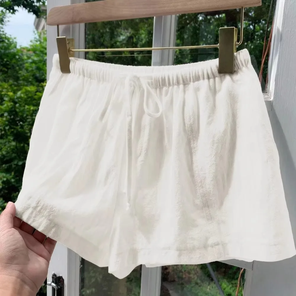 Women Summer Solid Linen Shorts Elastic Waist Drawstring Loose Fit Casual Soft Breathable Flattering Daily Beach Comfy Bottoms