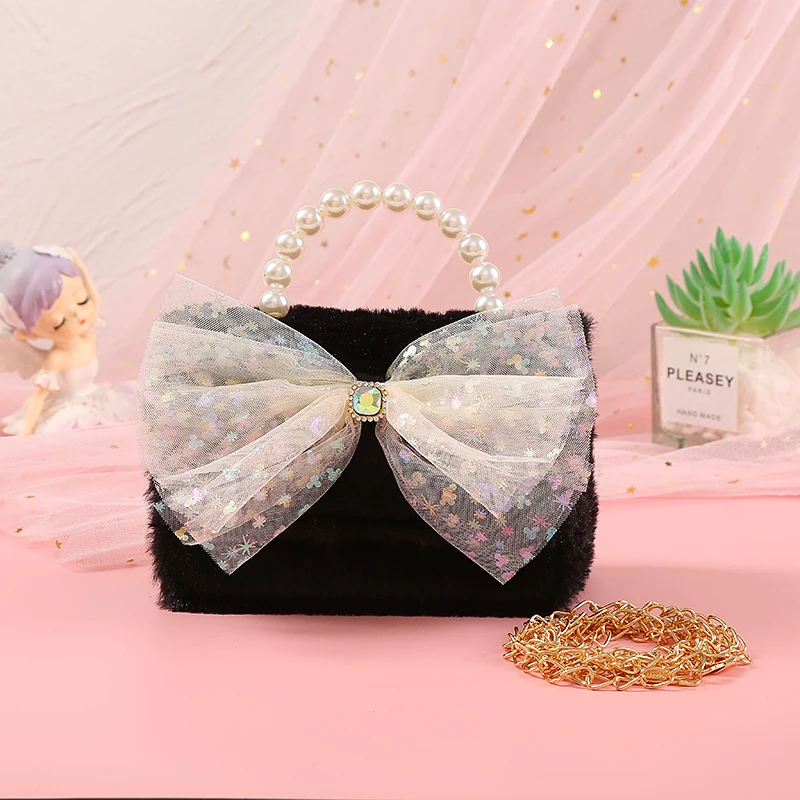 Nuova borsa di peluche per bambini fiocco caldo bella ragazza principessa regalo di compleanno rosa bianco cambia zaino a cavalcioni