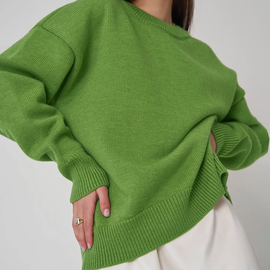 2023 Women Autumn Winter Sweater O-Neck Loose Style Solid Color Sweater Tops Women Pullovers Fashion Sweater Pull Femme