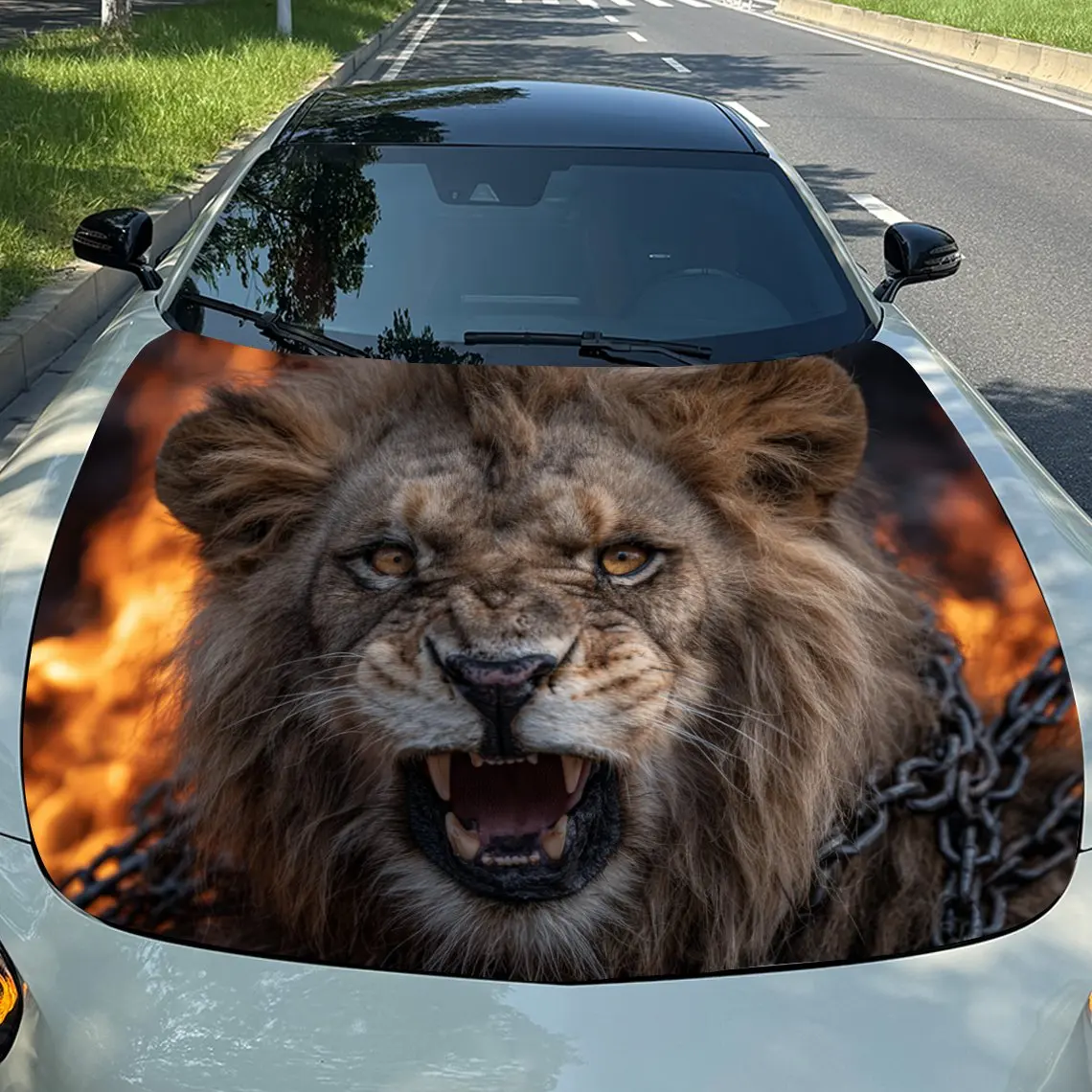 

Roaring Flame Lion Car Hood Stickers, Suitable For SUV And Truck Covers - Waterproof And Durable Vinyl Stickers, High-quality Gi