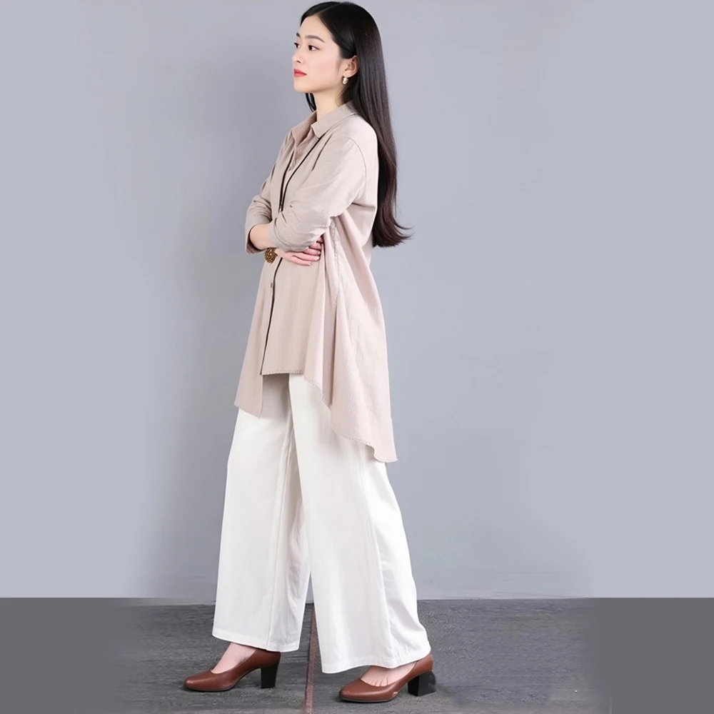 

Comfortable Blouse Stylish Women's Lapel Long Sleeve Shirt with Irregular Hem Single Breasted Design Solid Color for Casual