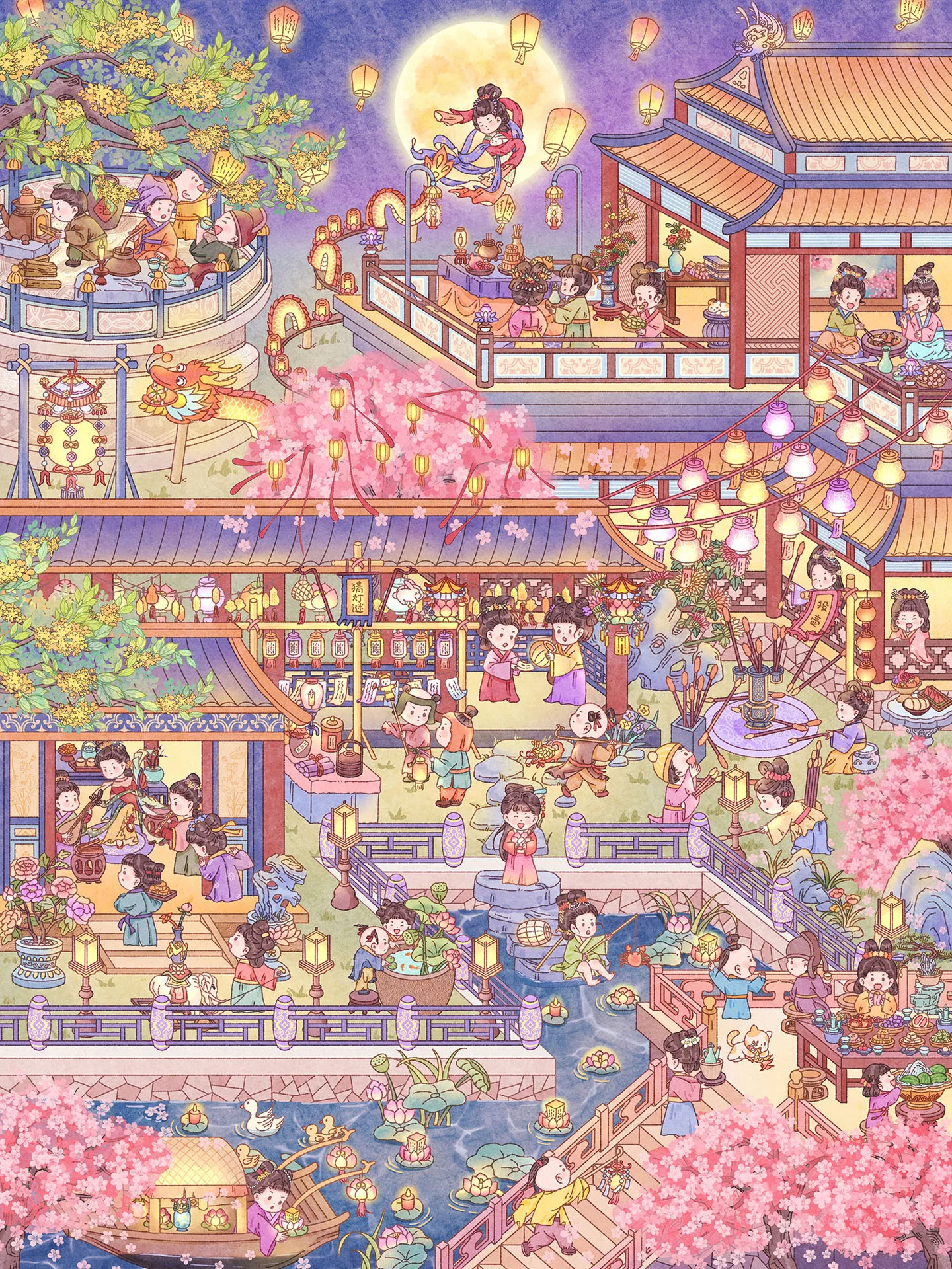 

Kawaii Mid-Autumn Full Moon 3D Mid Autumn Festival Reunion Landscape Sticker DIY Pocket Cabin Scene Christmas gifts ﻿ ﻿