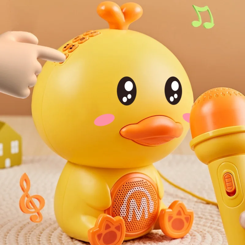 Cute Duck Microphone Baby Karaoke Singing Machine Children Education Toys Cartoon Speaker With Lights Girl Party Birthday Gifts