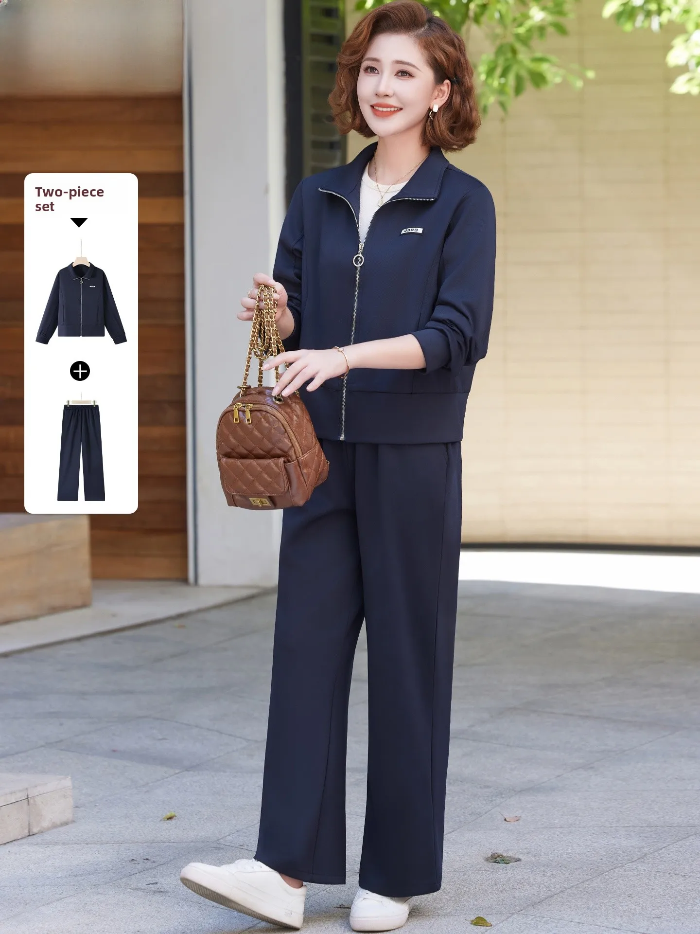 

Spring Outfit Set Casual Anti-Aging Sports Women's Two-Piece Set 50-Year-Old Mom Middle-Aged Spring Coat Fem