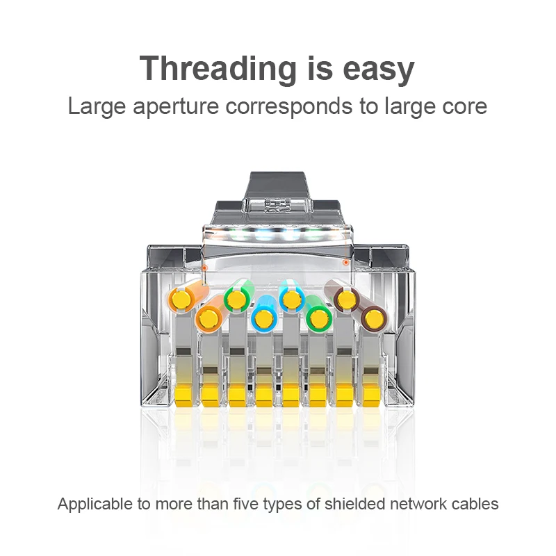 10 Uds conector Cat6 conector RJ45 red sin blindaje Cable de red con cabeza de cristal perforada RJ45