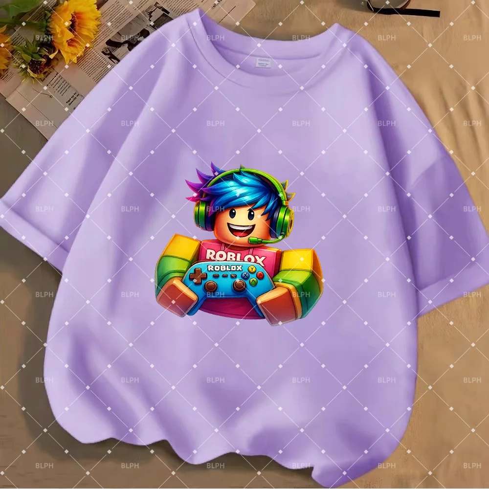 Camiseta Infantil Estampada com Tema Roblox e Design de Controle de Jogo, Escolha Ideal para Jovens Gamers