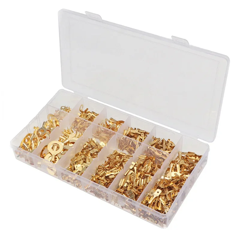 750PCS Ring Type Cable Wire Connector Gold Non-Insulated 2.8/4.8/6.3mm Crimp Terminal Kit