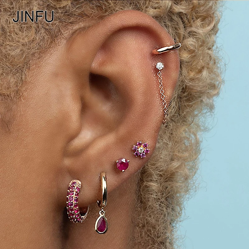 JINFU Fashion Dangle Earrings For Women Copper Gold Plated Color CZ Zircon Women's Piercing Drop Earrings 2023 Jewelry Wholesale