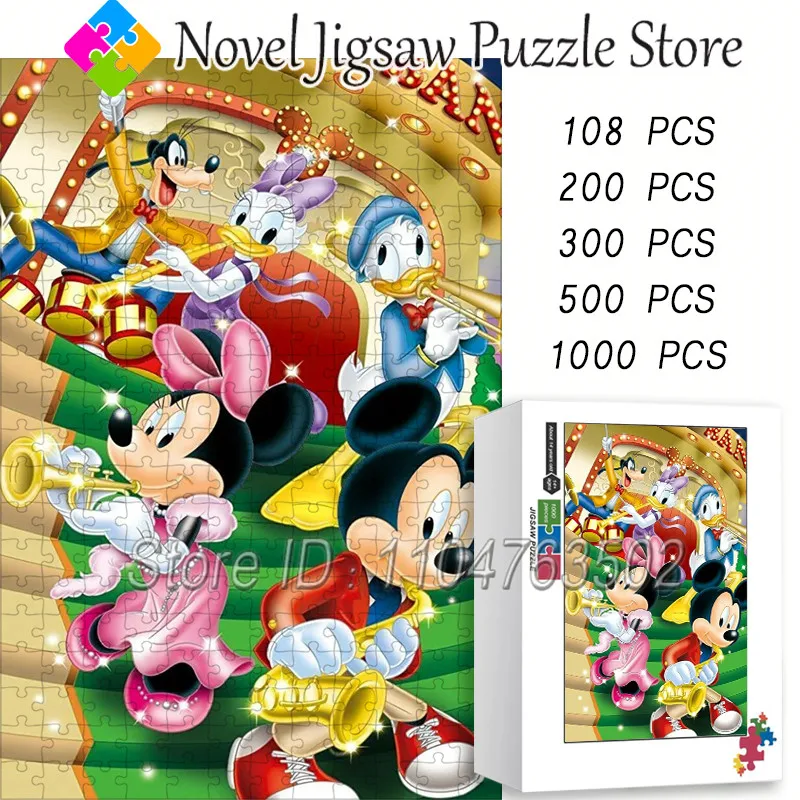 

Пазл с Микки Маусом, персонаж мультфильма Диснея, 108/200/300/500/1000 шт., бумажные деревянные пазлы для детей и взрослых, игрушки ручной работы