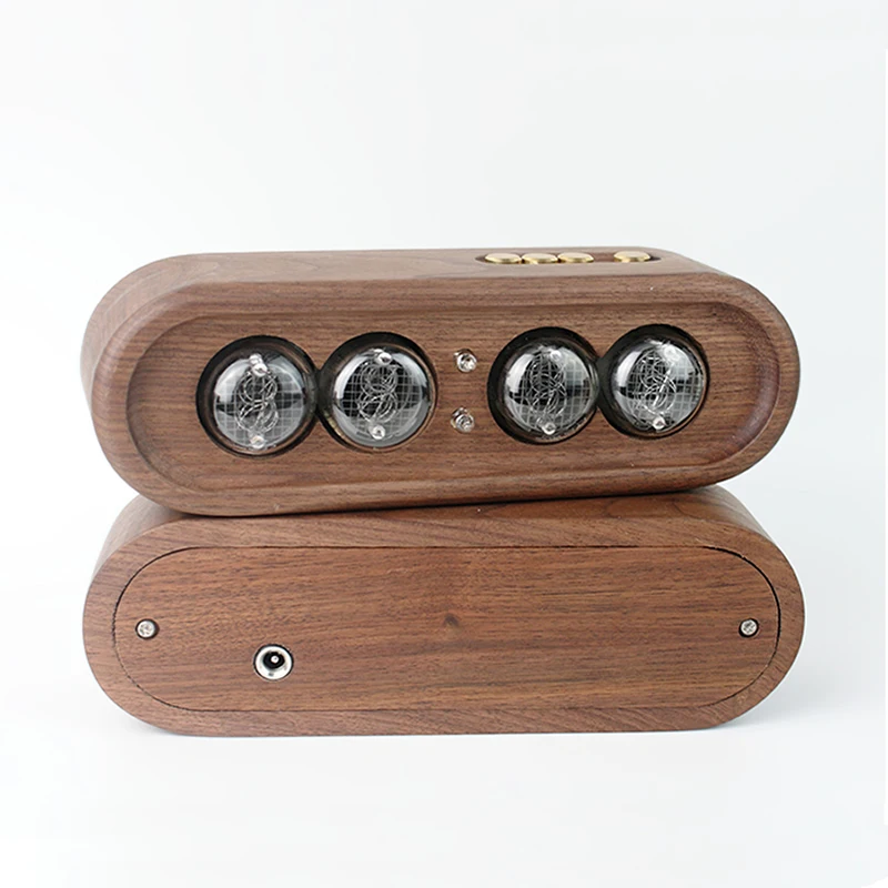 4-digit/6-bit Glow Tube Clock Black Walnut Solid Wood Case QS30 SZ8 Retro Digital Tube Clock