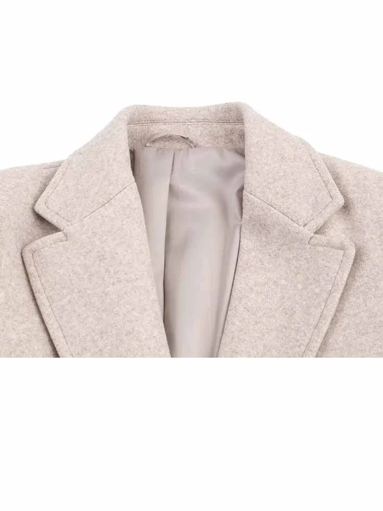 여성 겨울 패션 긴 소매 라펠 부드러운 원단 어깨 패드 싱글 브레스티드 롱 코트 여성 캐주얼 출퇴근 코트