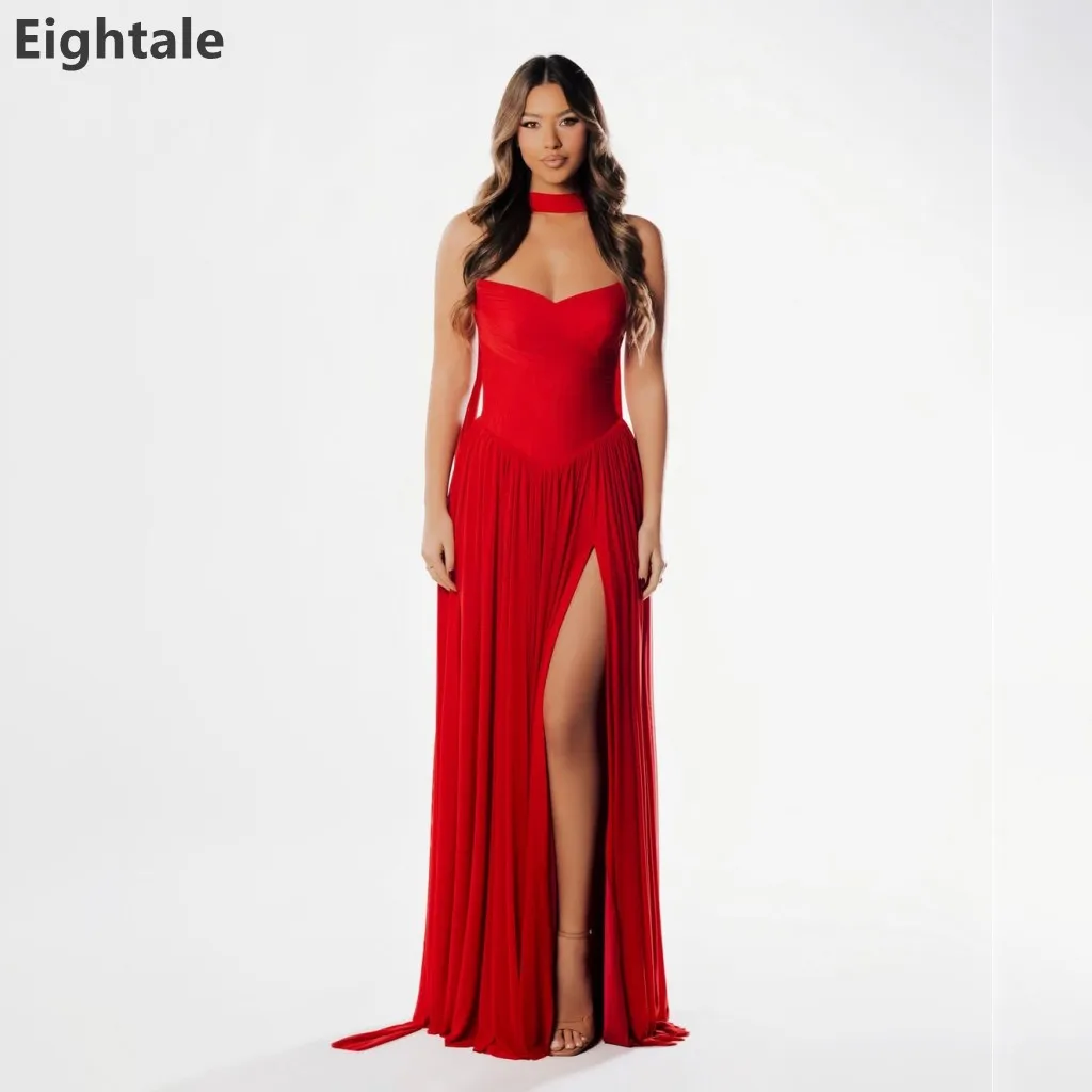 

Eightale 2026 Sweetheart A Line Red Pleated Chiffon Maxi Evening Dress With Wrap Slit Formal Prom Party Gown Customized