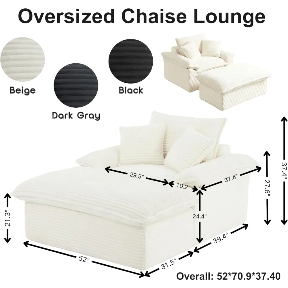 كرسي استرخاء بدون عظم: أريكة داخلية منجدة مريحة كبيرة الحجم مع مساند للذراعين و3 وسائد لغرفة المعيشة #3