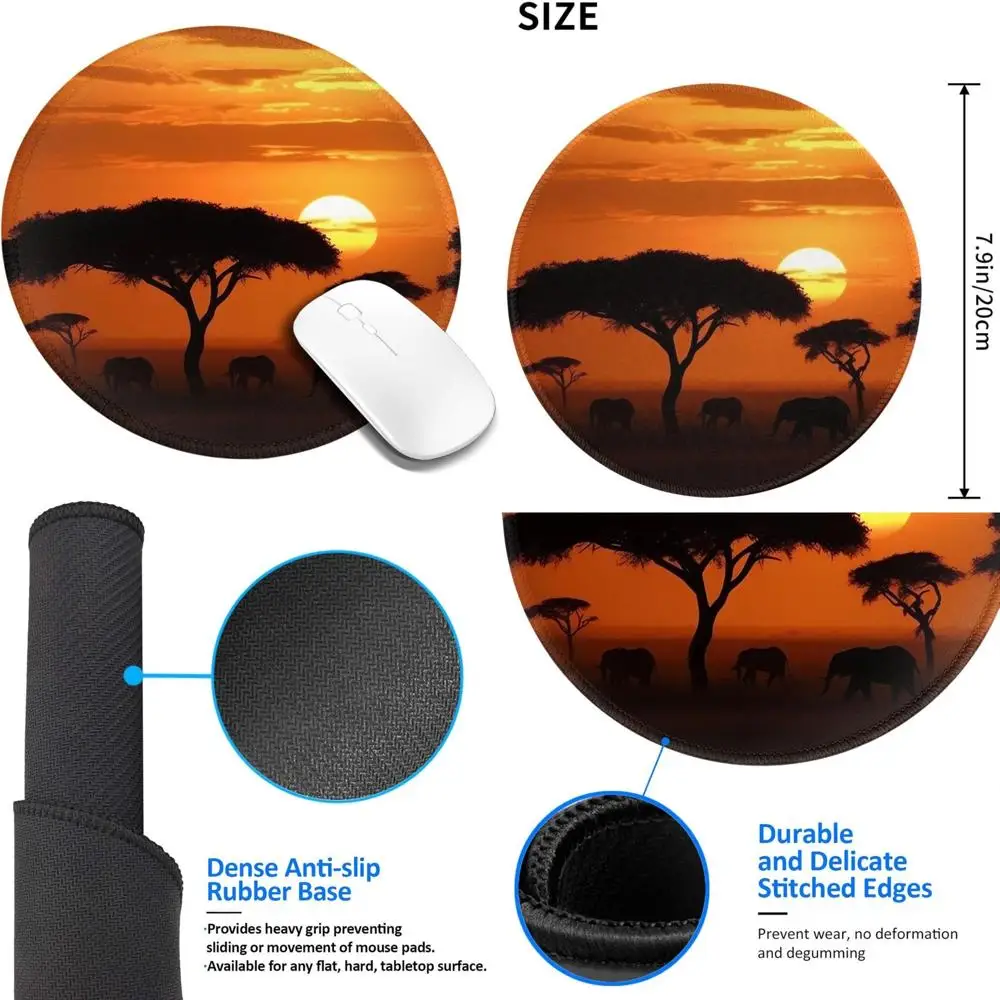 

Коврик для игровой мыши African Savanna Sunset 8, удобный прошитый край, нескользящая резиновая основа, водонепроницаемая поверхность для компьютеров