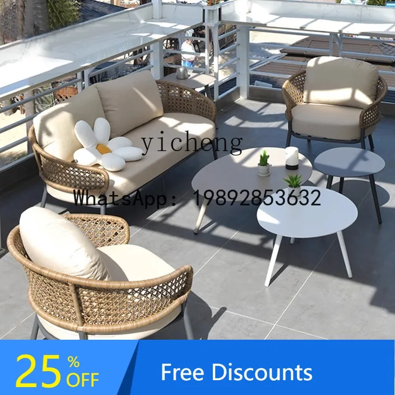

LYY Nordic Outdoor Hotel Garden Coffee Table Combination Terrace Nordic Homestay Single Chair Rattan Furniture