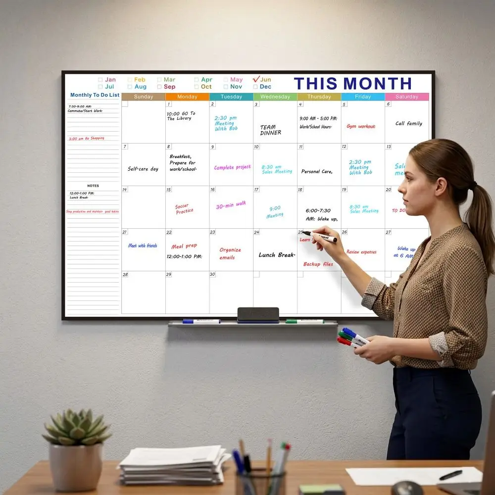 Reusable Calendar Bulletin Board Tear Resistant Erasable Monthly Planner Board Waterproof Stain Resistant Whiteboard Calendar