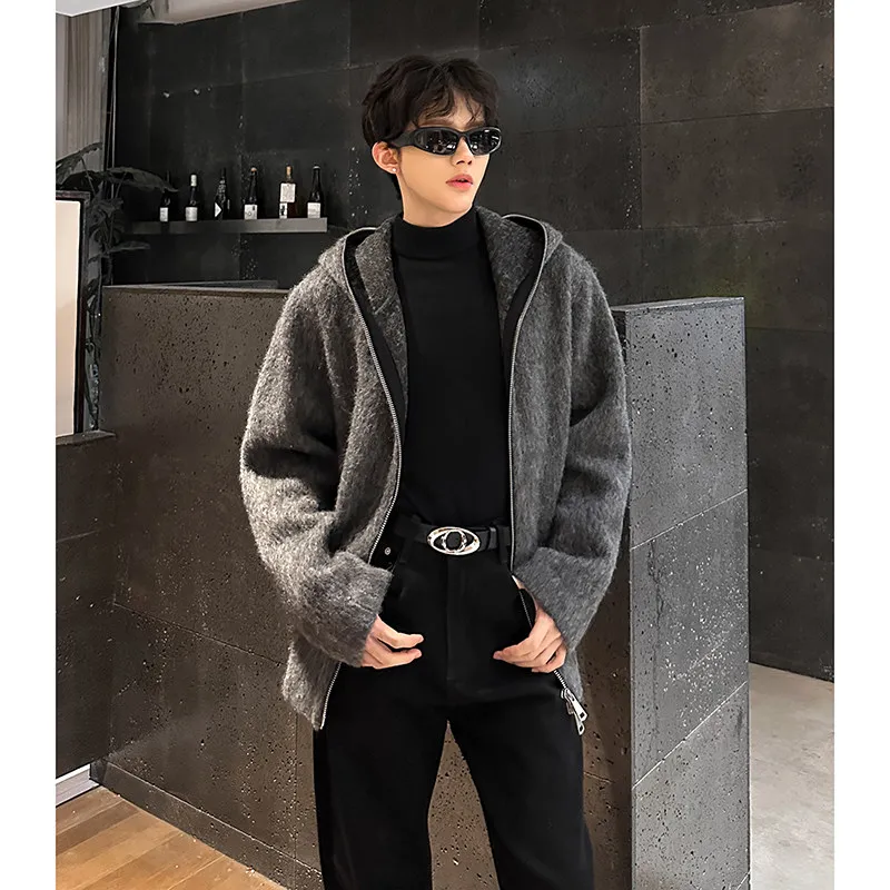

Autumn Winter Men's Double-Faced Woolen Jaet with Hood Faionable Urban Sle Mixed Fiber Lazy Sle Outerwear Coat