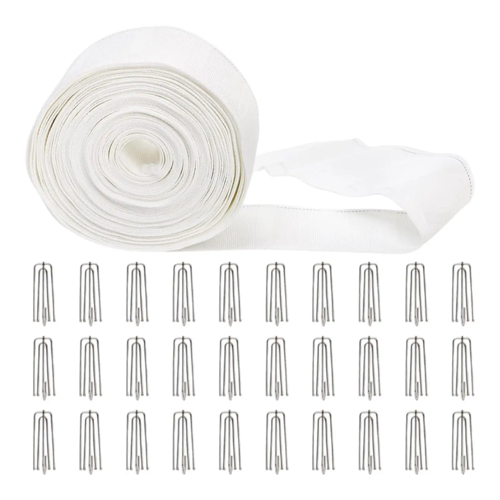 Curtain Pleater Tape 10 Meter White Cotton Polyester with Clip 4 Prong Hooks for Pleated Curtain Rail and Window Use