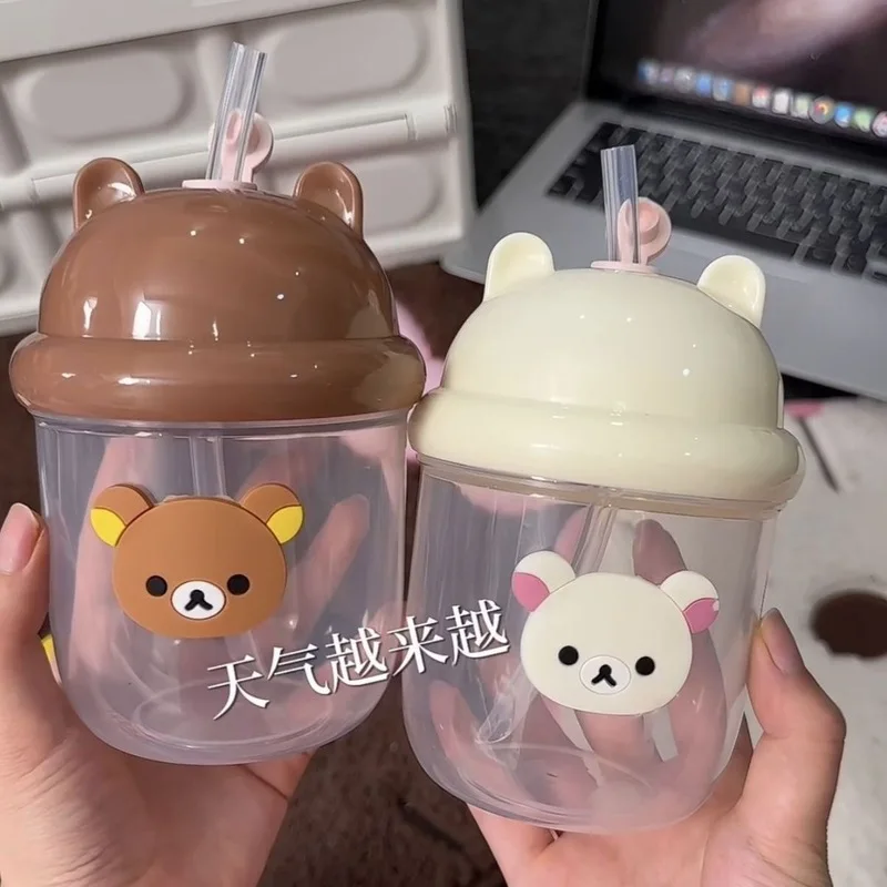 

Japanese Teddy Bear Cute Mini Straw Water Cup Milk Coffee Water Cup Student Desk Water Cup Anti Drop Child Help Drink Water Gift