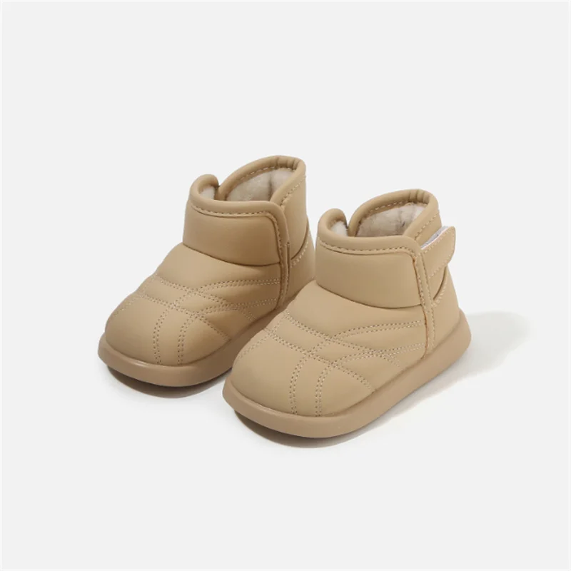 2025 New Winter Baby Snow Boots Leather Warm Plush Waterproof Shoes for Boys Kids Fashion Toddler Girls Shoes Cotton EU 16-26
