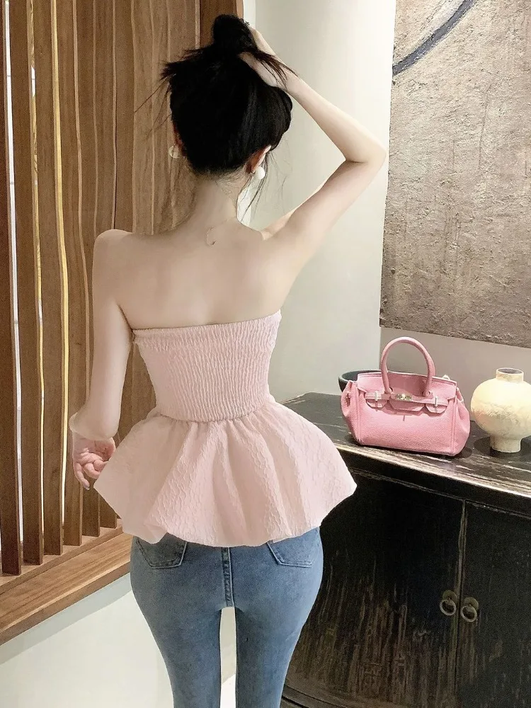 Y2k Crop Tube Tops Women Clothing 2024 Blusas Mujer De Moda Fashion Patchwork Tanks Sweet Button Korean Backless Summer Camis