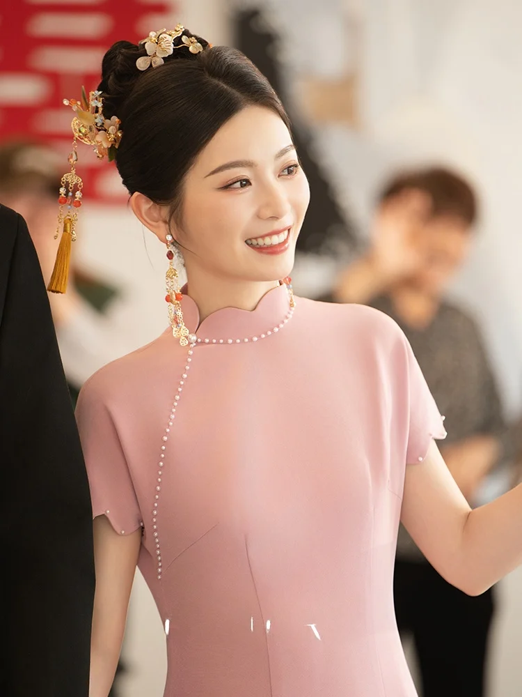 

Новая версия свадебного платья Ele Pink Chinese Sle 2026 для невесты, для церемонии возвращения в семью, на заказ