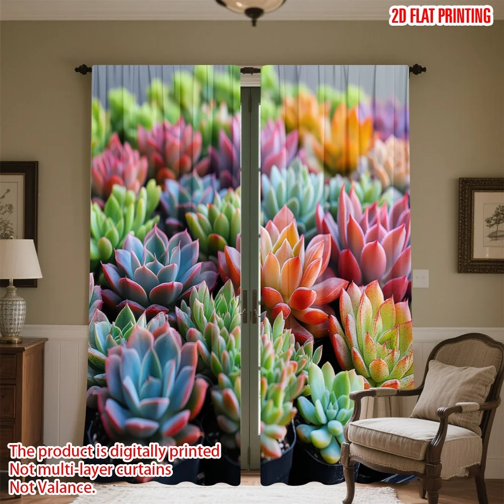 

2D flat printing 2pcs Party Window Curtains Colorful Succulent Garden Digital Printed Polyester Drapes Festive Curtains Use for
