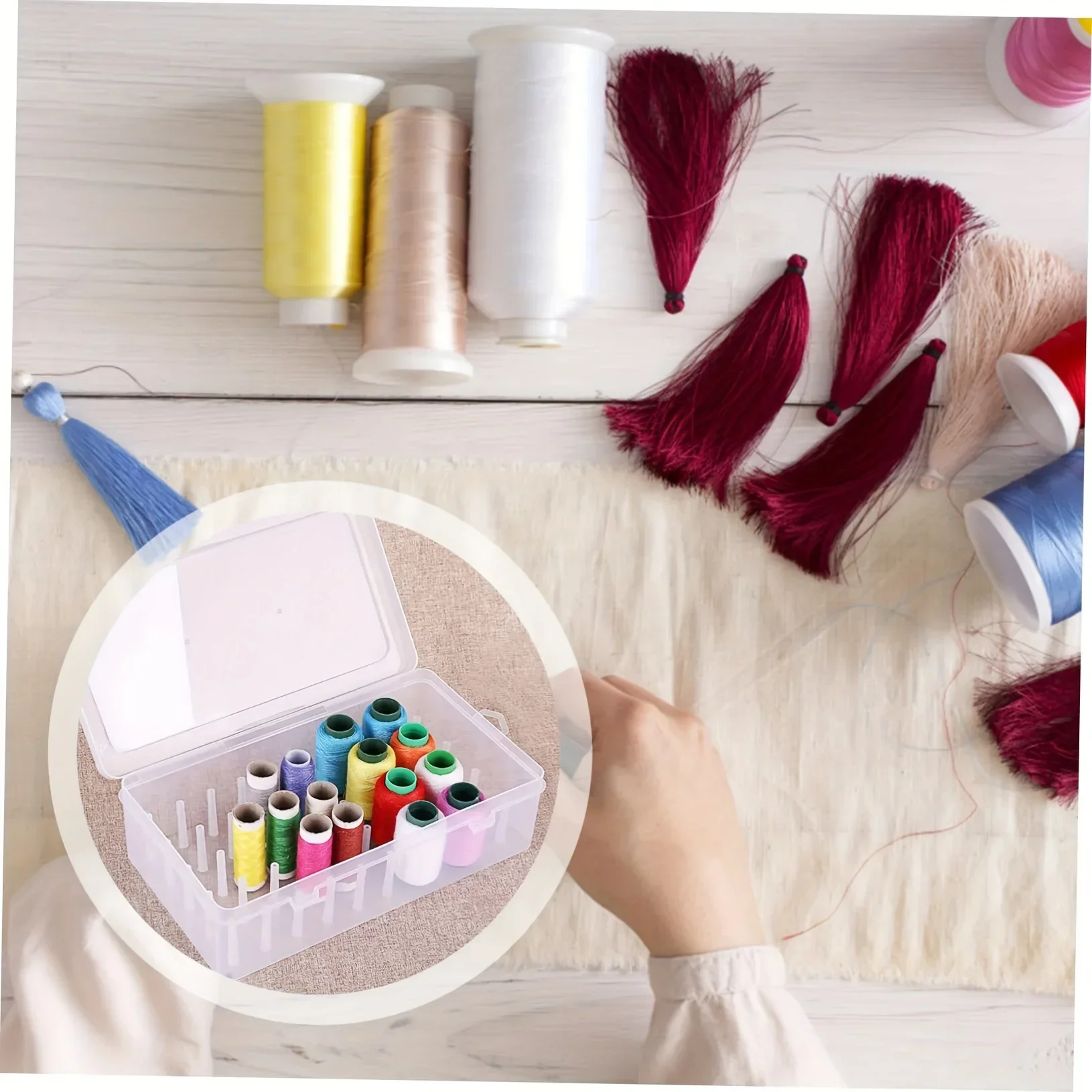 صندوق تخزين خيط الخياطة 42 لفة، صندوق تخزين مجموعة الخياطة والتطريز البلاستيكي الشفاف PP، سعة كبيرة محمولة #5