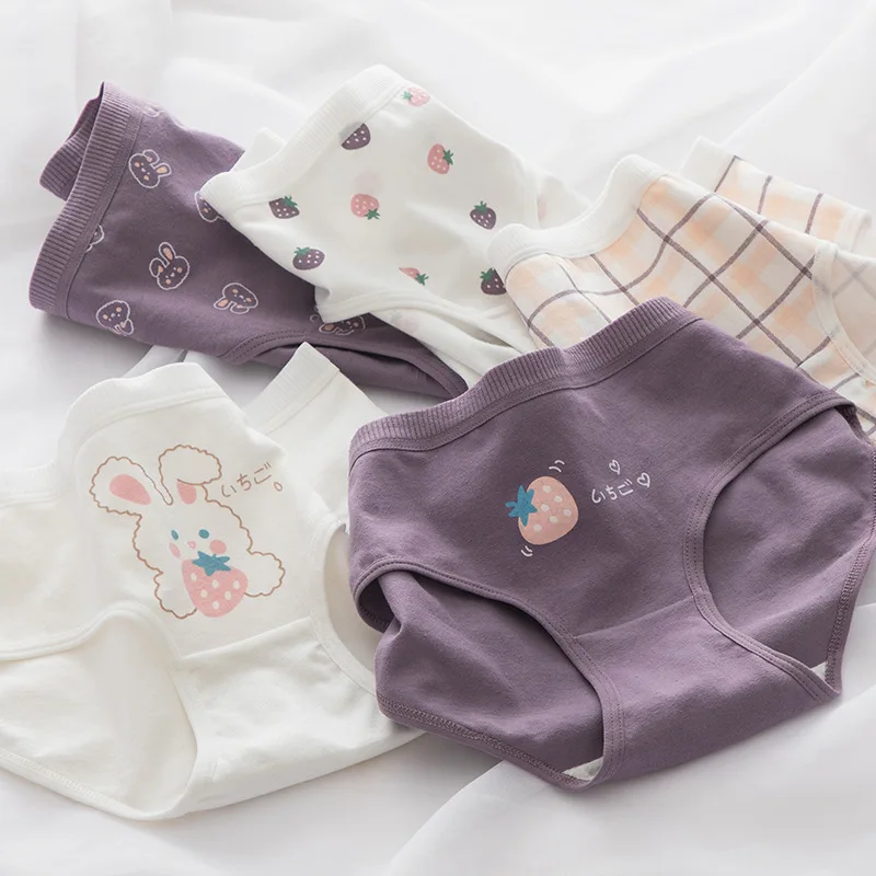 New Purple Women Panties Cute Rabbit Pure Cotton Mid-waist Briefs Pure Cotton Crotch Breathable Bag Buttock Underwear Women